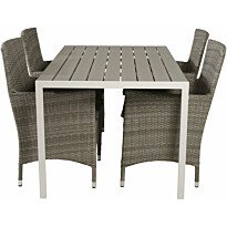 Ruokailuryhmä Venture Home, 150x90cm harmaa/valkoinen Break-pöytä + 4 beige-harmaata Malin-tuolia