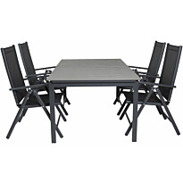 Ruokailuryhmä Venture Home, 160/240x100cm jatkettava harmaa/musta Levels-pöytä + 4 mustaa Break-säätötuolia