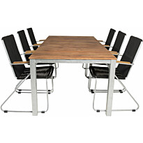 Ruokailuryhmä Venture Home, 200x100cm Zenia-pöytä + 6 Bois-tuolia