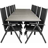 Ruokailuryhmä Venture Home, 229/310x100cm jatkettava harmaa/musta Levels-pöytä + 10 mustaa Break-säätötuolia