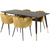 Ruokailuryhmä Venture Home, 180x90cm musta/messinki Dipp-pöytä + 4 kullankeltaista Limhamn-tuolia