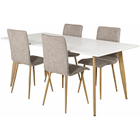 Ruokailuryhmä Venture Home, 180x90cm valkoinen/ruskea Polar-pöytä + 4 vaaleanharmaata Windu Lyx -tuolia