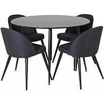 Ruokailuryhmä Venture Home, ⌀100cm musta Silar-pöytä + 4 mustaa Velvet-tuolia