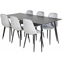 Ruokailuryhmä Venture Home, 180x90cm musta Silar-pöytä + 6 harmaata Polar Diamond -tuolia