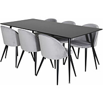 Ruokailuryhmä Venture Home, 180x90cm Silar-pöytä + 6 Velvet-tuolia