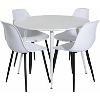 Ruokailuryhmä Venture Home, ⌀100cm valkoinen Plaza-pöytä + 4 valkoista Polar Plastic -tuolia