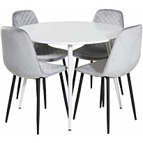 Ruokailuryhmä Venture Home, ⌀100cm valkoinen Plaza-pöytä + 4 harmaata Polar Diamond -tuolia