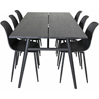 Ruokailuryhmä Venture Home, Sleek-ruokapöytä + 6 mustaa Polar Plastic-tuolia
