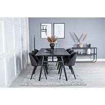 Ruokailuryhmä Venture Home, Sleek-ruokapöytä + 6 mustaa Velvet-tuolia