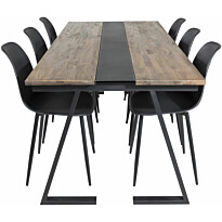 Ruokailuryhmä Venture Home, 200x90cm Jakarta-pöytä + 6 mustaa Polar Plastic -tuolia