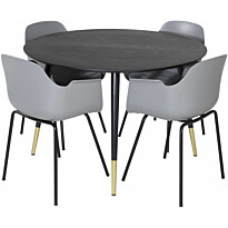 Ruokailuryhmä Venture Home, ⌀115cm musta Dipp-ruokapöytä + 4 harmaata Comfort-tuolia