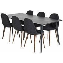 Ruokailuryhmä Venture Home, 180x90cm musta Dipp-pöytä + 6 musta-ruskeaa Polar-tuolia