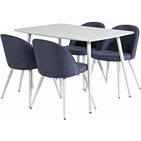 Ruokailuryhmä Venture Home, valkoinen Polar-pöytä + 4 sinistä Velvet-tuolia