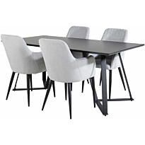 Ruokailuryhmä Venture Home, 180x90cm musta Marina-pöytä + 4 harmaata Comfort-tuolia, vakosametti