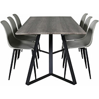 Ruokailuryhmä Venture Home, 180x90cm harmaa/musta Marina-pöytä + 6 harmaata Polar Plastic -tuolia