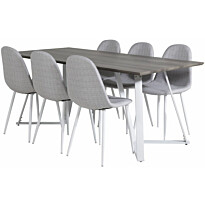 Ruokailuryhmä Venture Home, 180x90cm harmaa/valkoinen Marina-pöytä + 6 vaaleanharmaata Polar-tuolia