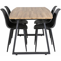 Ruokailuryhmä Venture Home, jatkettava ruskea/musta Inca-pöytä + 4 mustaa Polar Plastic -tuolia