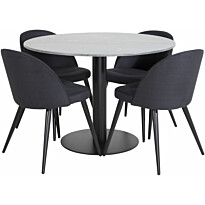 Ruokailuryhmä Venture Home, ø106cm musta Estelle-pöytä + 4 mustaa Velvet-tuolia