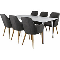 Ruokailuryhmä Venture Home, 180x90cm valkoinen Polar-pöytä + 6 tummanharmaata Comfort-tuolia