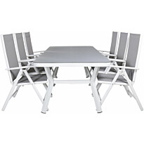 Ruokailuryhmä Venture Home, 200x100cm valkoinen/harmaa Virya-pöytä + 6 harmaa/valkoista Break-säätötuolia