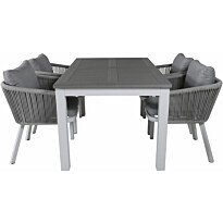 Ruokailuryhmä Venture Home, 152/210x90cm harmaa/valkoinen jatkettava Albany-pöytä + 4 harmaa/valkoista Virya-tuolia