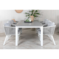 Ruokailuryhmä Venture Home, 224/324x100cm jatkettava harmaa/valkoinen Albany-pöytä + 6 harmaa/valkoista Virya-tuolia