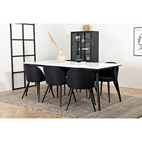 Ruokailuryhmä Venture Home, jatkettava Jimmy-pöytä + 6 mustaa Velvet-tuolia