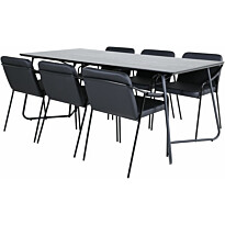 Ruokailuryhmä Venture Home, 190x90cm musta Petra-pöytä + 6 mustaa Tvist-tuolia, keinonahka