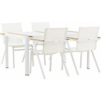 Ruokailuryhmä Venture Home, 150x100cm valkoinen/tiikki Togo-pöytä + 4 valkoinen/tiikki Mexico-tuolia