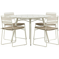 Ruokailuryhmä Venture Home, ø120cm, beige Lina-pöytä + 4 beigeä Lina-tuolia, pehmusteilla