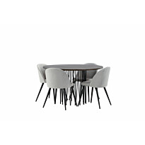 Ruokailuryhmä Venture Home, ruskea Stone-pöytä + 4 vaaleanharmaata Velvet-tuolia