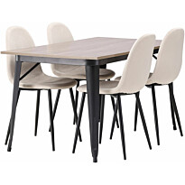 Ruokailuryhmä Venture Home, 140x80cm ruskea Tempe-pöytä + 4 Polar-tuolia, sametti