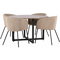 Ruokailuryhmä Venture Home, ⌀120cm Durango-pöytä + 4 beigeä Berit-tuolia