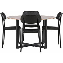 Ruokailuryhmä Venture Home, ⌀120cm Durango-pöytä + 4 mustaa Polly-tuolia