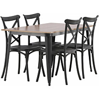 Ruokailuryhmä Venture Home, 140x80cm ruskea Tempe-pöytä + 4 mustaa Crosett-tuolia