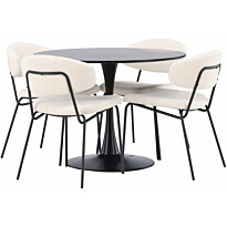 Ruokailuryhmä Venture Home, ⌀100cm musta Glade-pöytä + 4 valkoista Chico-tuolia