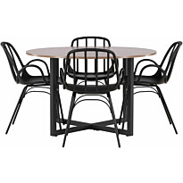 Ruokailuryhmä Venture Home, ⌀120cm Durango-pöytä + 4 mustaa Dyrön-tuolia