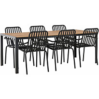 Ruokailuryhmä Venture Home, 200x90cm ruskea/musta Break-pöytä + 6 mustaa Peking-tuolia
