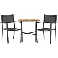 Parvekeryhmä Venture Home, 88x70cm Holmbeck-pöytä + 2 mustaa Copacabana-tuolia