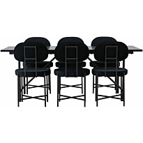 Ruokailuryhmä Venture Home, musta 200x90cm Astrid-ruokapöytä + 6 mustaa Stella-tuolia, sametti