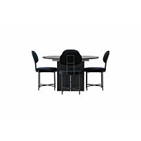 Ruokailuryhmä Venture Home, ⌀130cm, jatkettava Matilda-pöytä + 4 mustaa Stella-tuolia, sametti