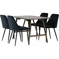 Ruokailuryhmä Venture Home, 120x80cm Kaseidon-pöytä + 4 mustaa Night-tuolia, sametti