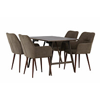 Ruokailuryhmä Venture Home, 120x80cm Kaseidon-pöytä + 4 ruskeaa Tomorrow-tuolia