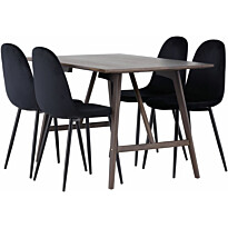 Ruokailuryhmä Venture Home, 120x80cm Kaseidon-pöytä + 4 mustaa Polar-tuolia,sametti