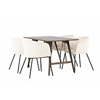 Ruokailuryhmä Venture Home, 120x80cm Kaseidon-pöytä + 4 beigeä Berit-tuolia, sametti
