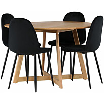 Ruokailuryhmä Venture Home, ⌀120cm Yakidon-pöytä + 4 mustaa Polar-tuolia, sametti