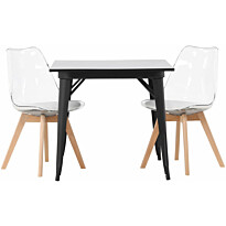 Ruokailuryhmä Venture Home, 80x80cm musta Tempe-pöytä + 2 Edvin-tuolia