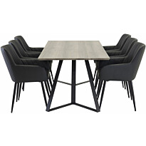 Ruokailuryhmä Venture Home, 180x90cm Marina-pöytä + 6 mustaa Comfort-tuolia, keinonahka