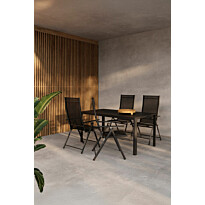 Ruokailuryhmä Venture Home, 150x85cm musta Giardini-pöytä + 4 mustaa Levanzo-tuolia