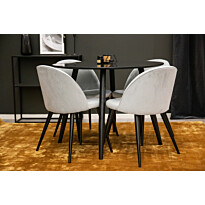 Ruokailuryhmä Venture Home, ⌀100cm musta Plaza-pöytä + 4 Velvet-tuolia, vakosametti
